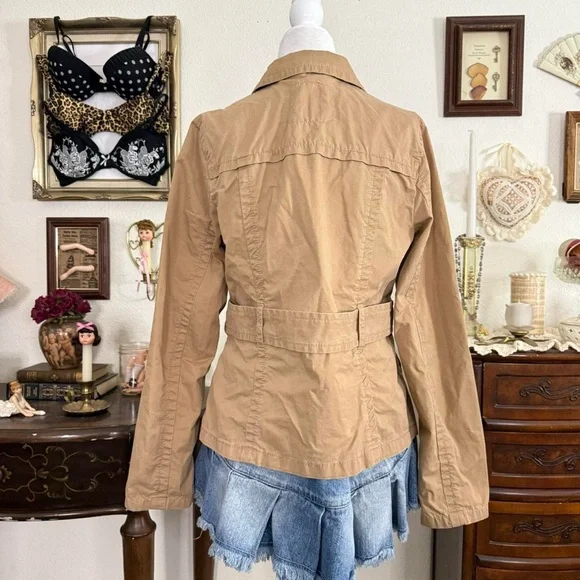 preppy classic girly grunge tan button up twee jacket w chunky buttons - Picture 5 of 6